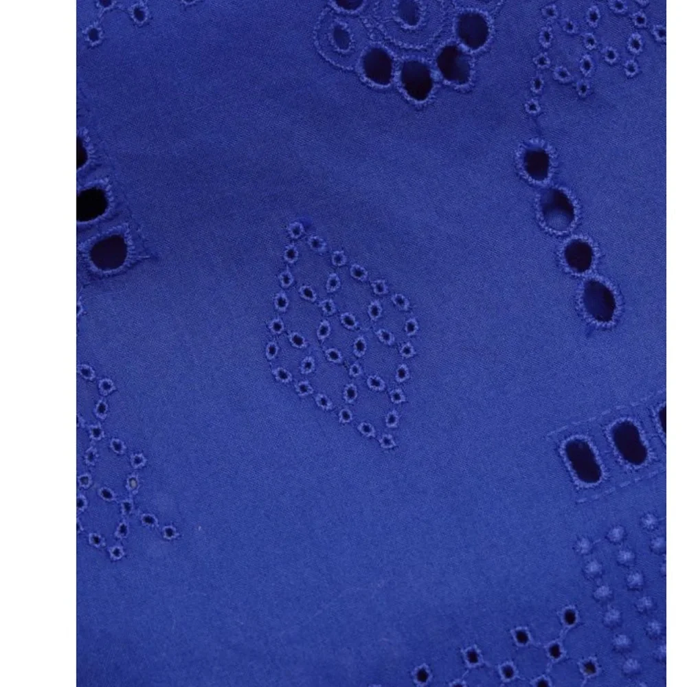 Lafayette 148 New York NWT Sz 1 Beautiful Blue Joplin Eyelet Long Sleeve Blouse - Picture 5 of 9